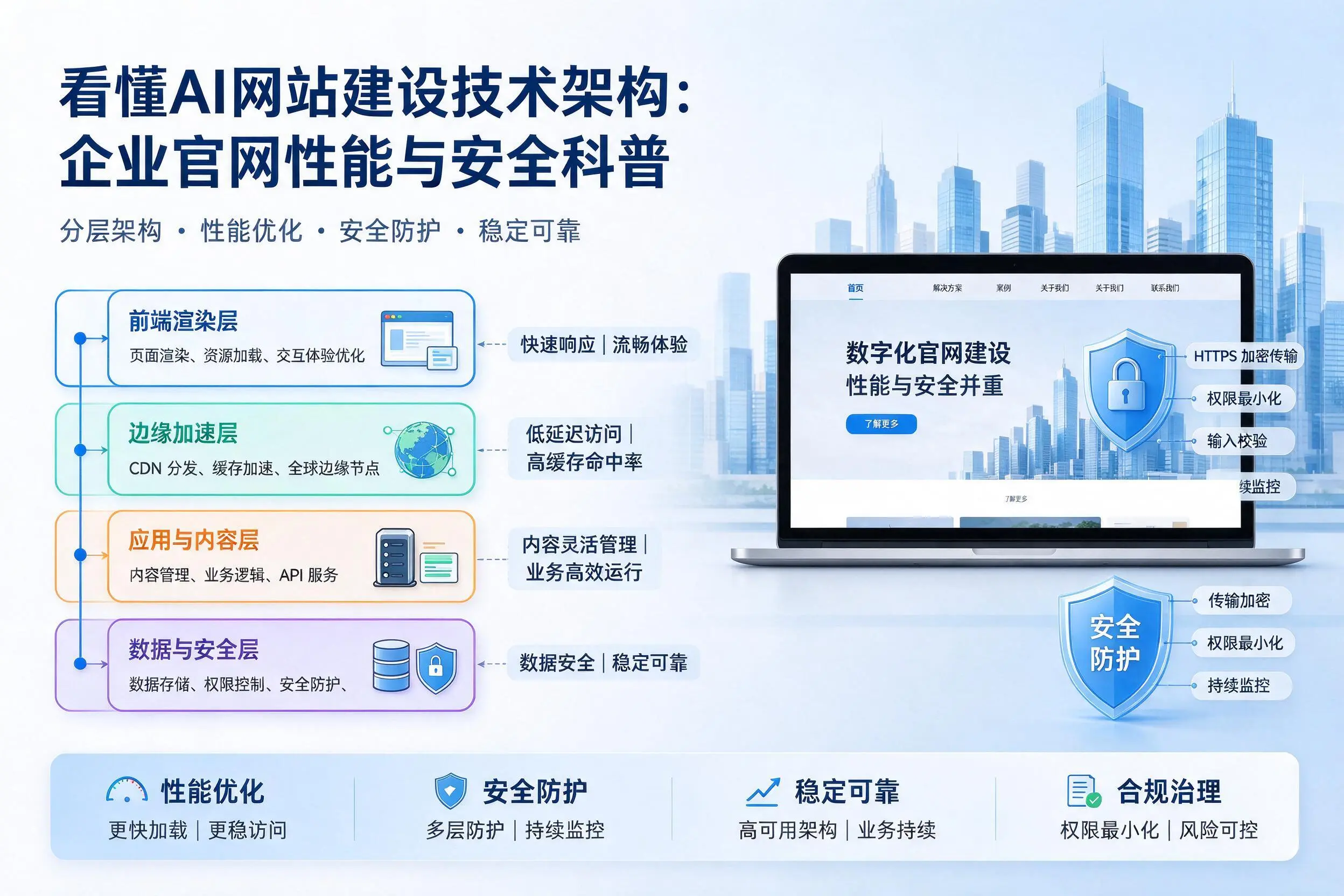 看懂AI网站建设技术架构:南京企业官网性能与安全科普