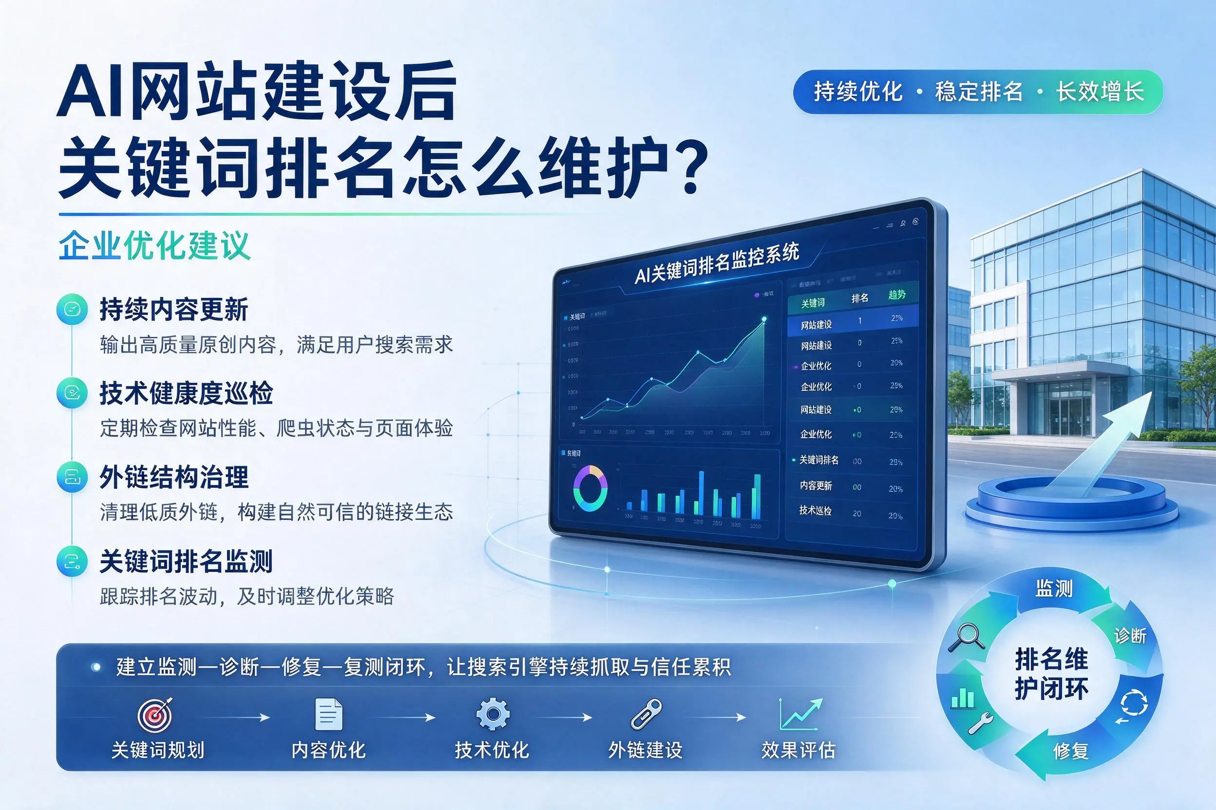 AI网站建设后关键词排名怎么维护?南京企业优化建议